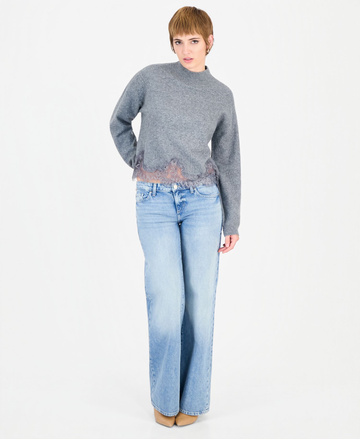 Women's Hayden Mock Neck Long Sleeve Lace Sweater