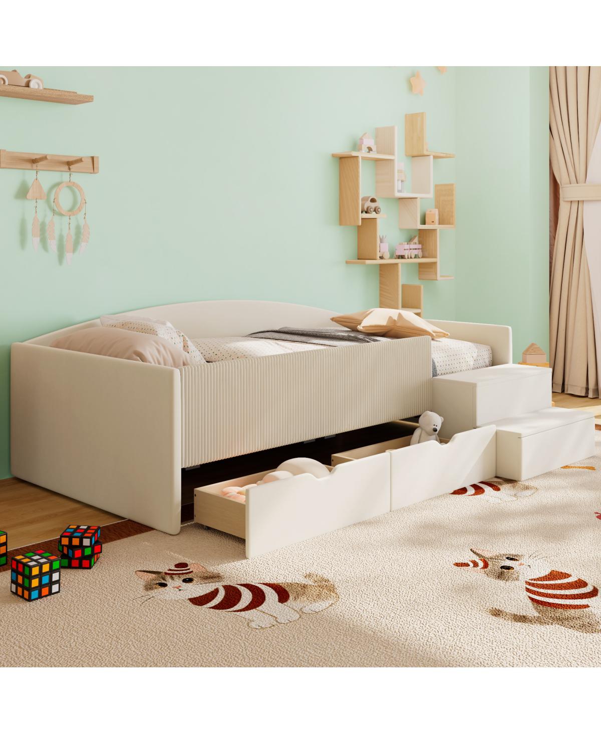 Streamdale Furniture Twin Size Upholstered Daybed Frame with 2 Storage Drawers