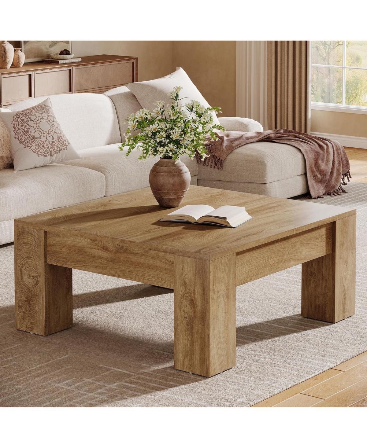 Tribesigns Square Coffee Table, 39-Inch Wooden Coffee Table with Sturdy Legs, Easy Assembly