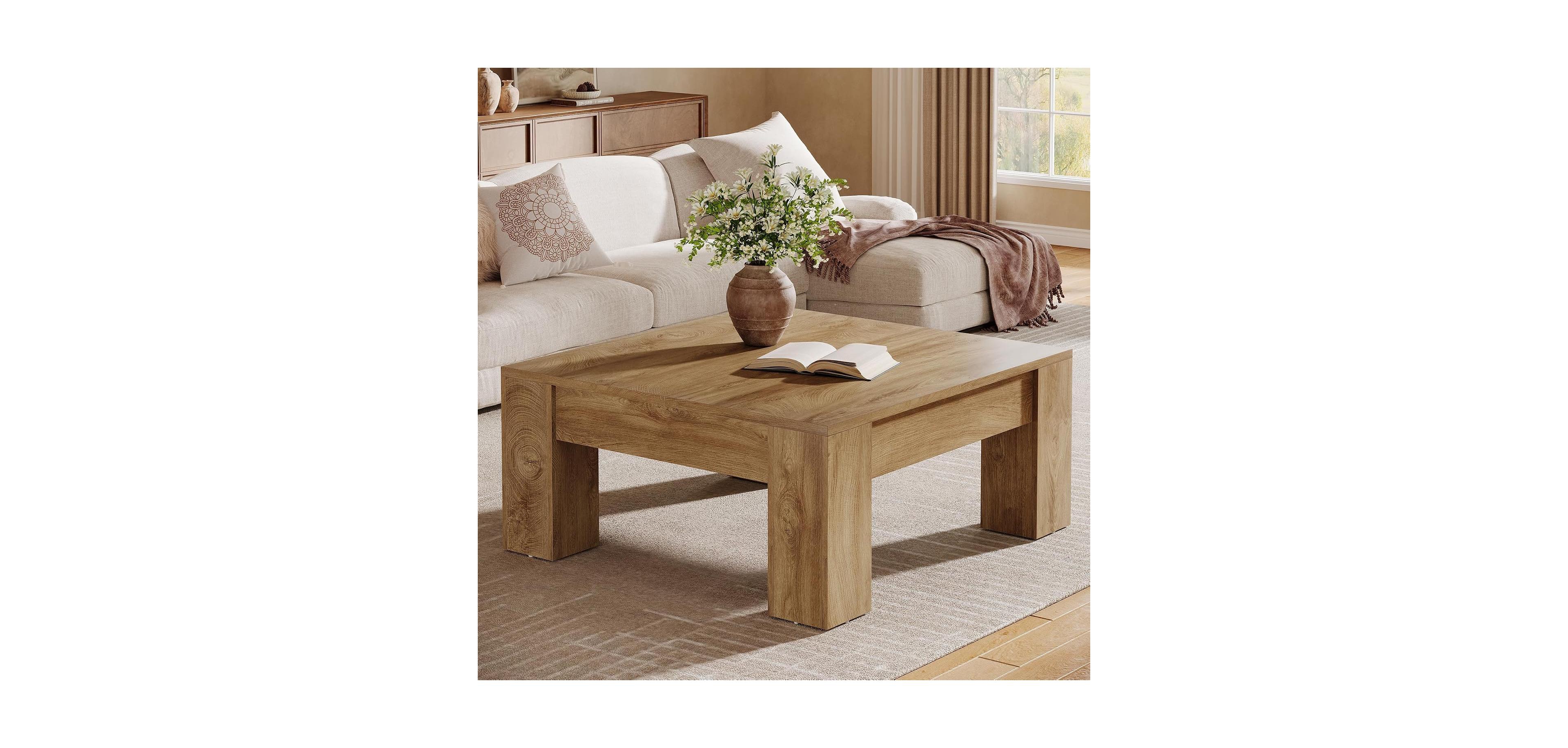 Tribesigns Square Coffee Table, 39-Inch Wooden Coffee Table with Sturdy Legs, Easy Assembly