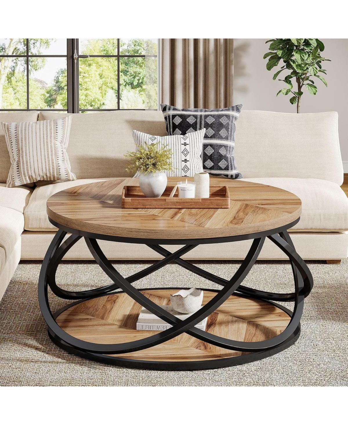 Tribesigns 2-Tier Round Coffee Table, 31.5" Circle Center Table for Living Room, Small Space