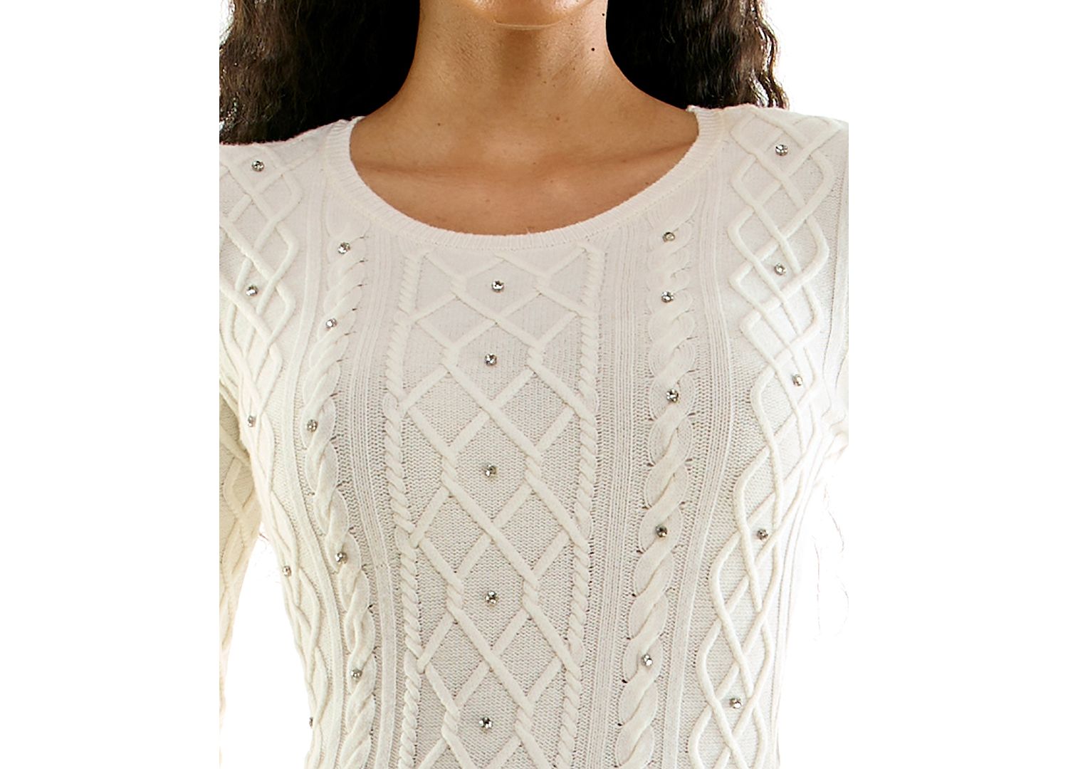 Juniors' Cable-Knit Rhinestone-Embellished Midi Dress