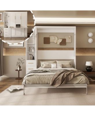  Murphy Wall Bed Desk with Single Side Cabinet, Queen