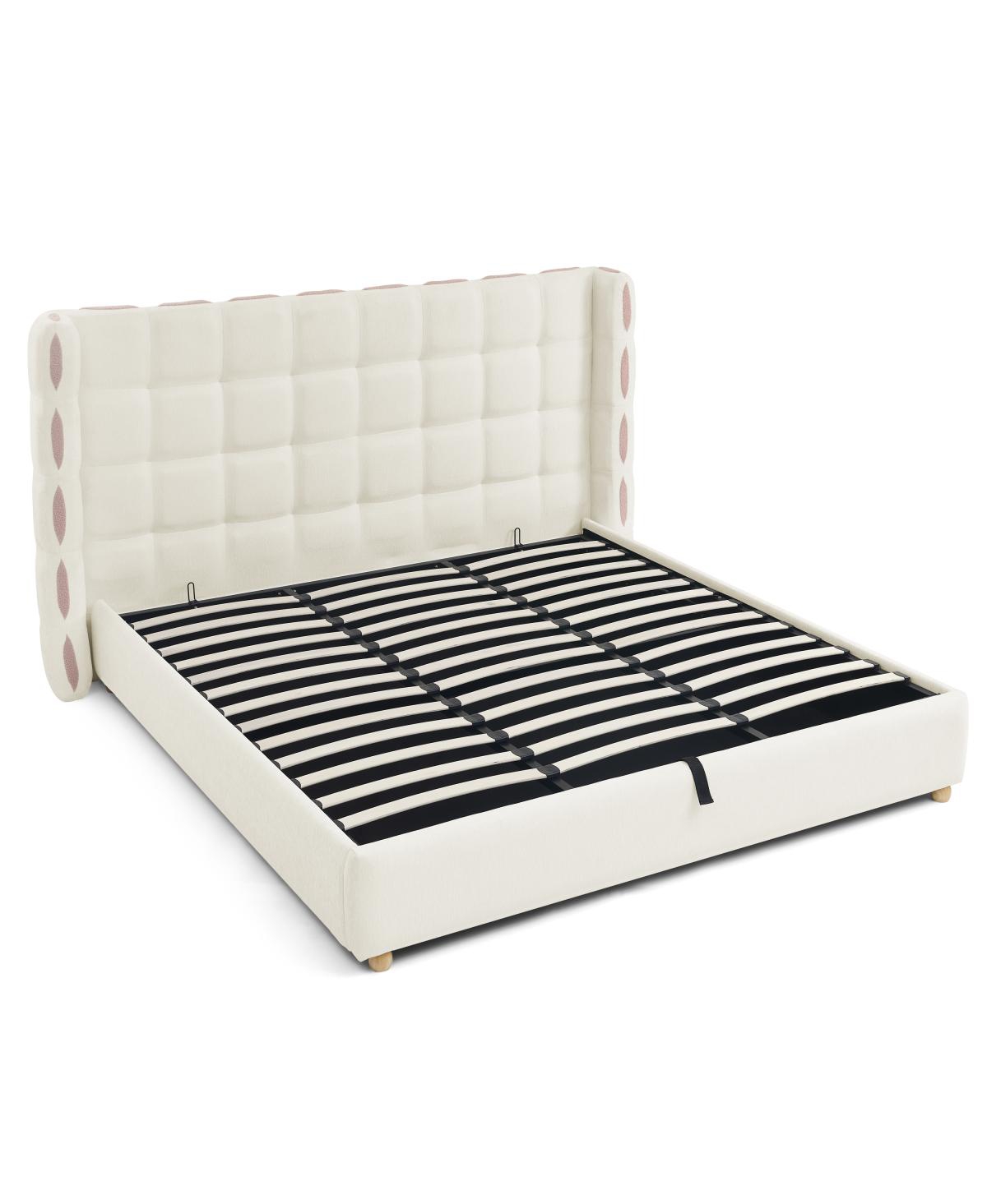 Streamdale Furniture King Size Waffle Wingback Gas Lift Storage Bed