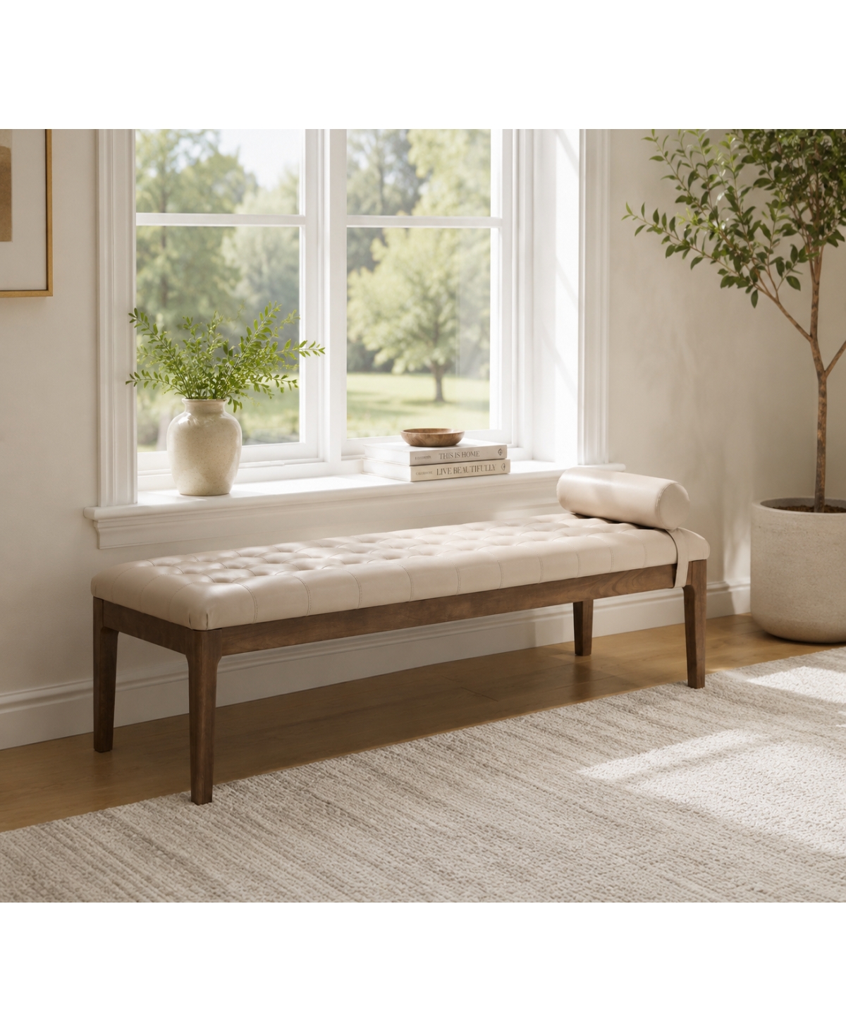 Streamdale Furniture 66" Tufted Upholstered End of Bed Bench with Headrest