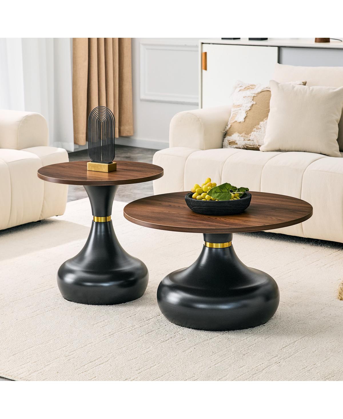 Streamdale Furniture Walnut Gourd Nesting Coffee Table Set - Walnut+black