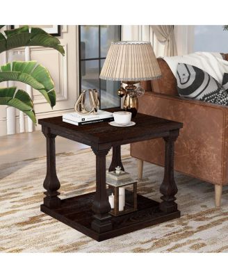  24.8" Farmhouse Wood 2-Tier End Table with Storage Shelf, Espresso