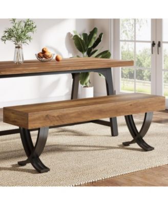 55" Farmhouse Dining Bench:Wooden kitchen table seat with metal X-shaped legs.Long indoor bench for dining room,bedroom,entryway,mudroom