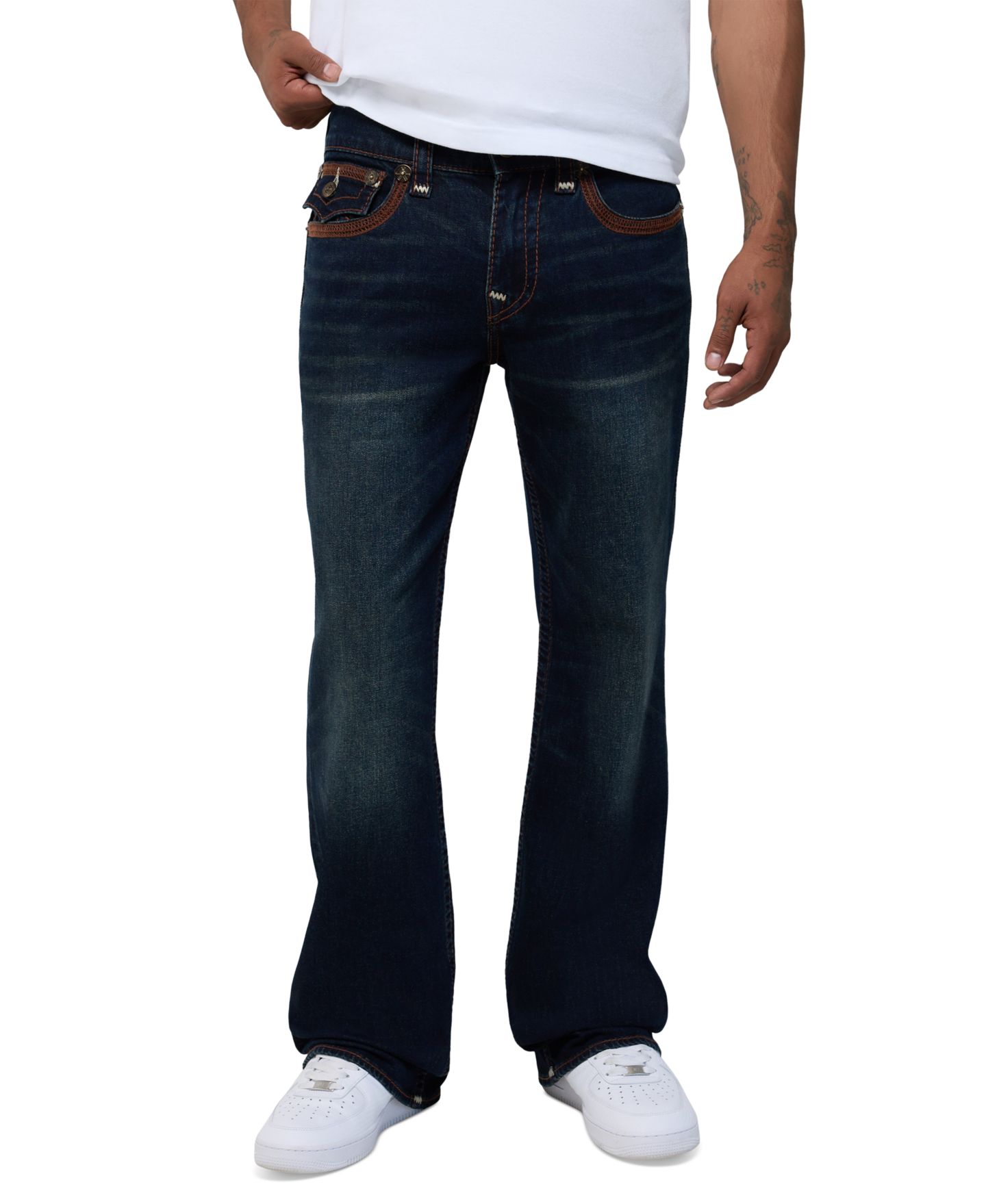 Мужские джинсы True Religion Billy Super Flatlock Flap Bootcut, цвет: Полуночная тёмная варка — фото 1