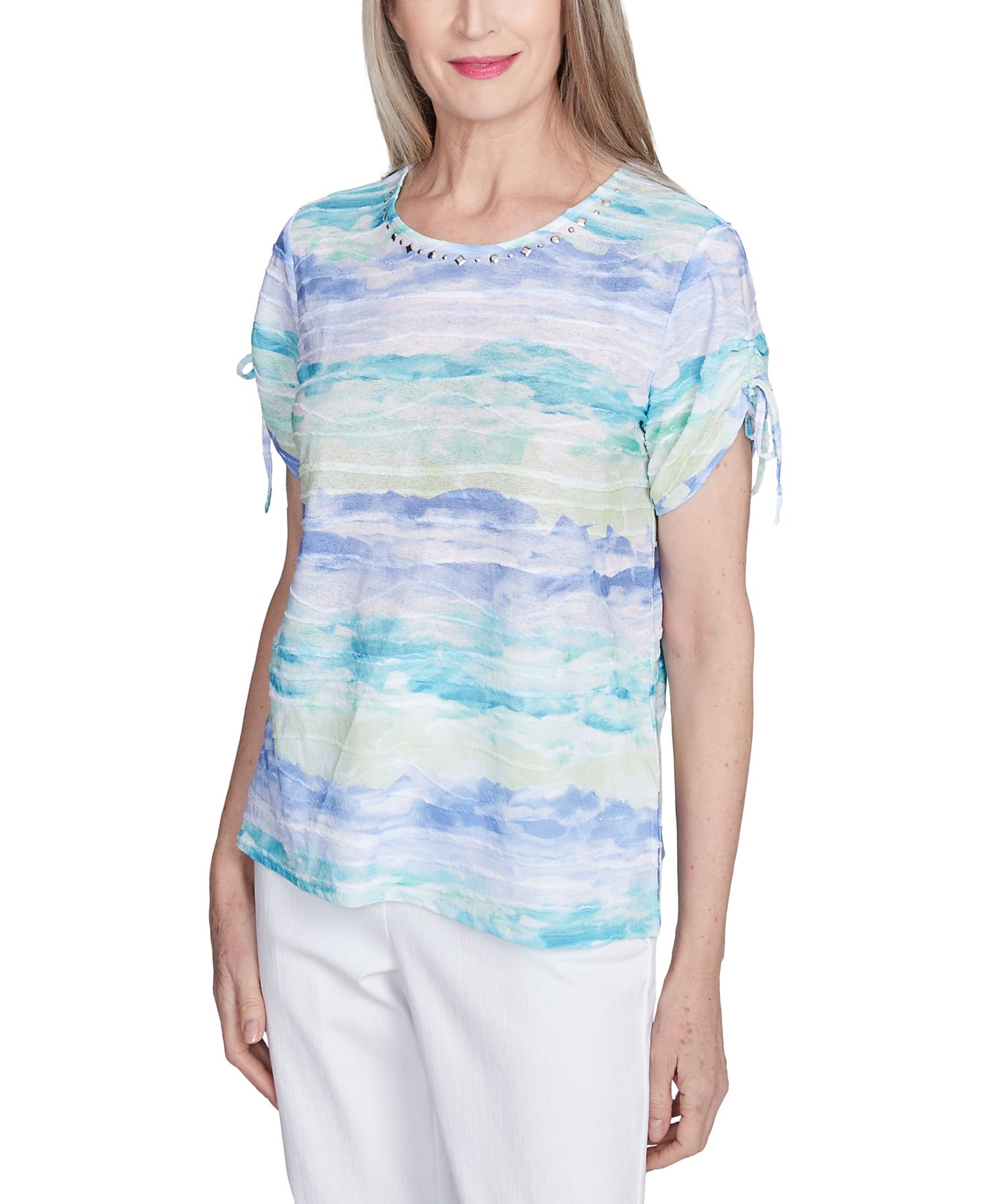 Petite Watercolor Tied Short-Sleeve Top