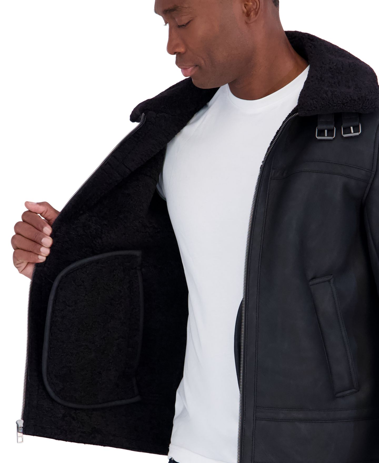 Мужская куртка Calvin Klein Faux Shearling Moto, цвет: Чёрный — фото 3