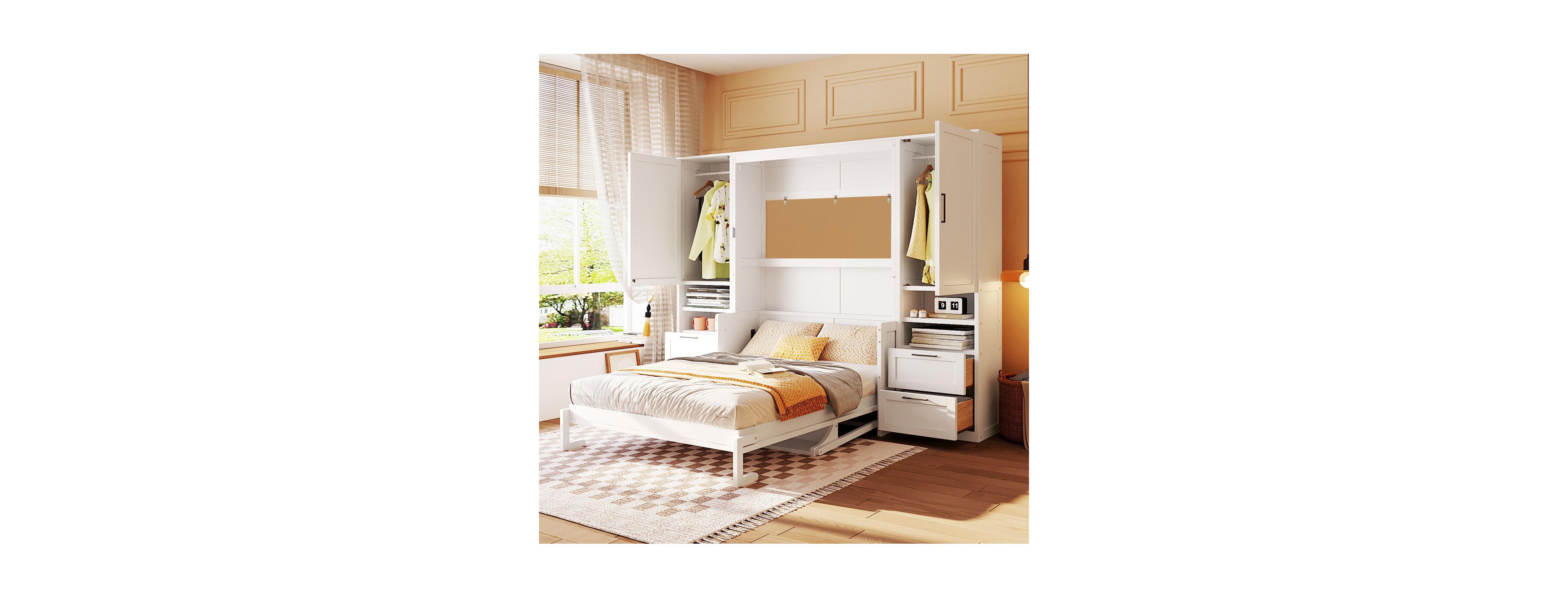 Streamdale Furniture Full Size Murphy Bed with Closet, Drawers and Shelves