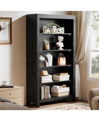 5-Tier Tall Bookcase Solid Wood Large Bookshelf Heavy Duty