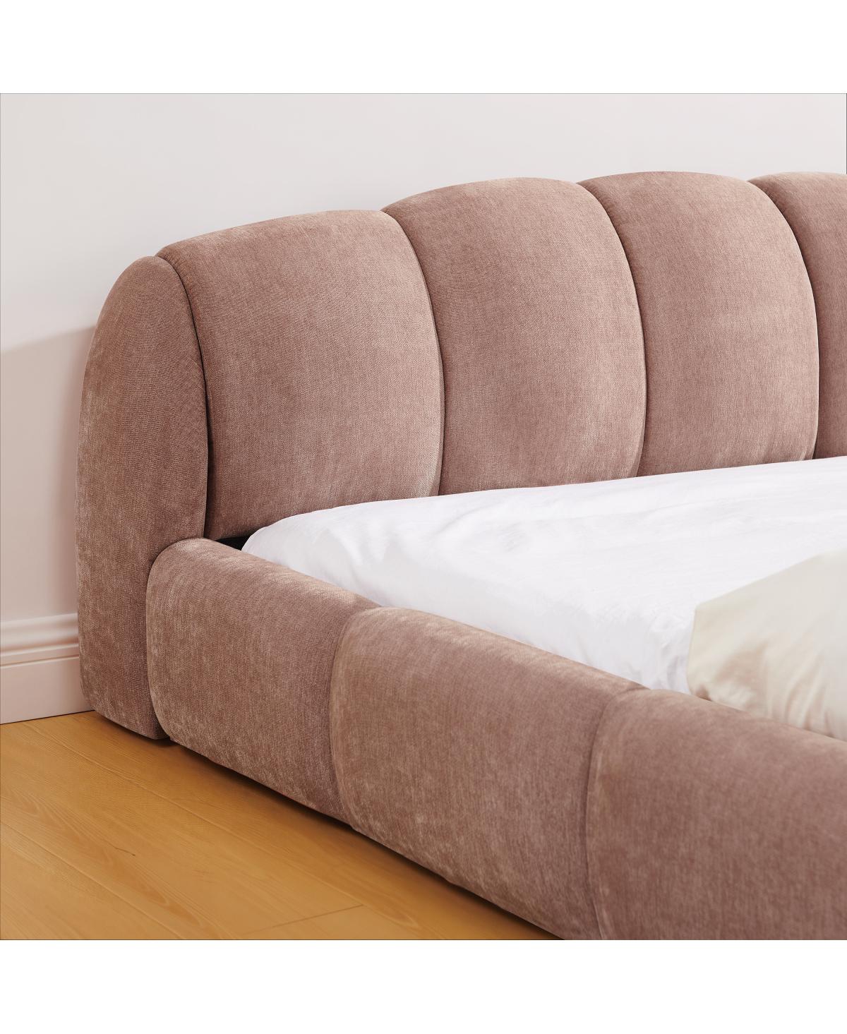 Streamdale Furniture Queen Size Chenille Upholstered Curved Platform Bed