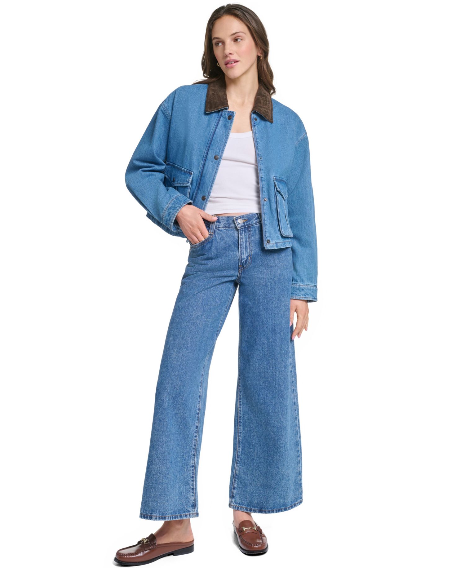 Women's Cropped Cotton Corduroy-Collar Barn Jacket