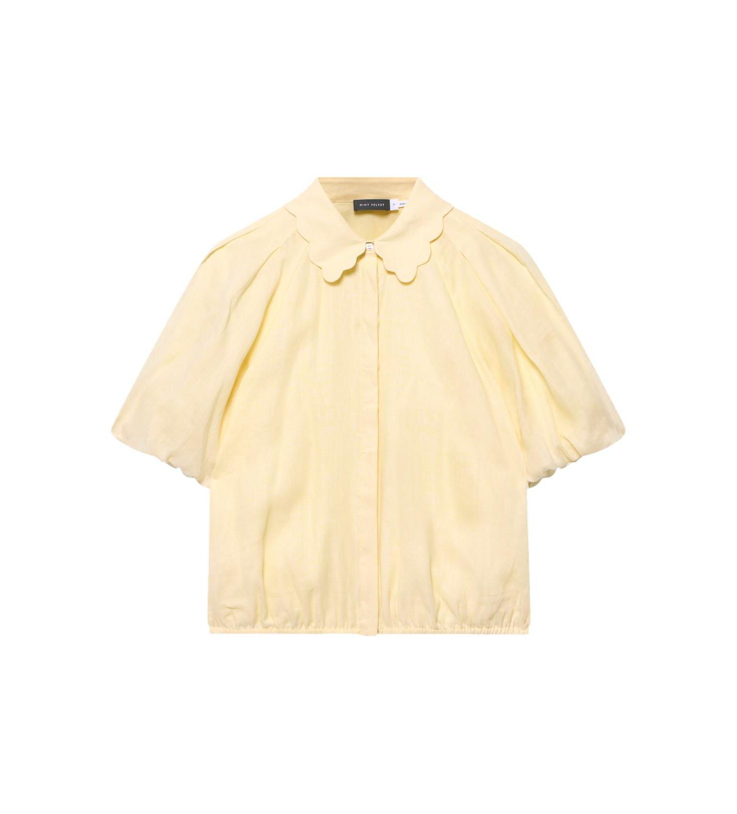 Women's Ramie Short-Sleeve Puff-Sleeve Blouse