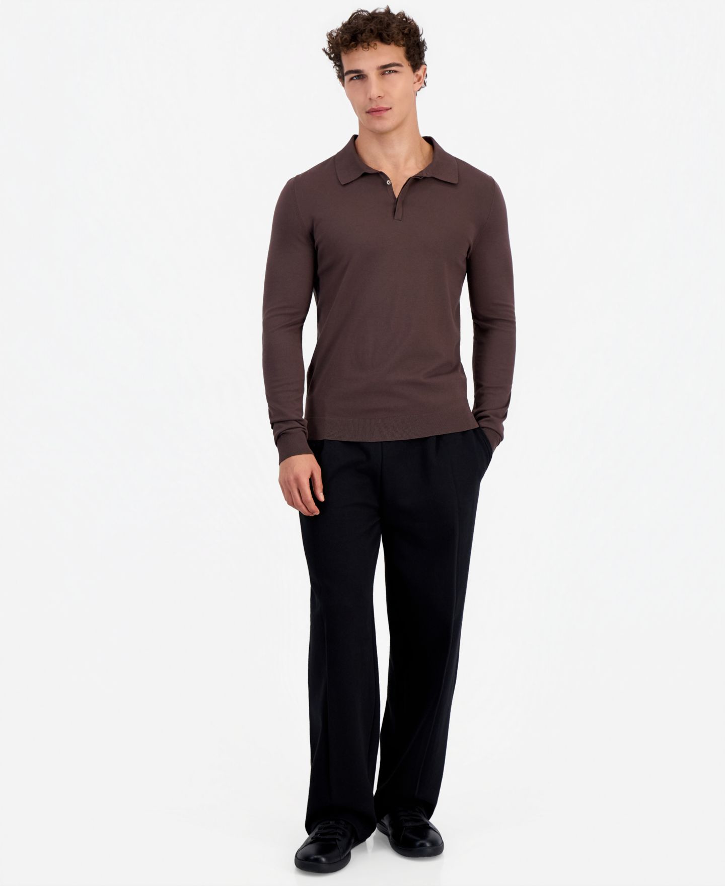 Мужское поло Hugo Boss San Pippo-CV Long-Sleeve Knitted Slim-Fit Polo, цвет: Brnoverflw — фото 2