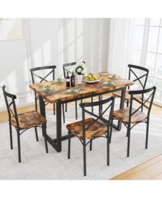 7-Piece Industrial Dining Set, MDF and Metal Frame Kitchen Table and Chairs Set for Small Spaces