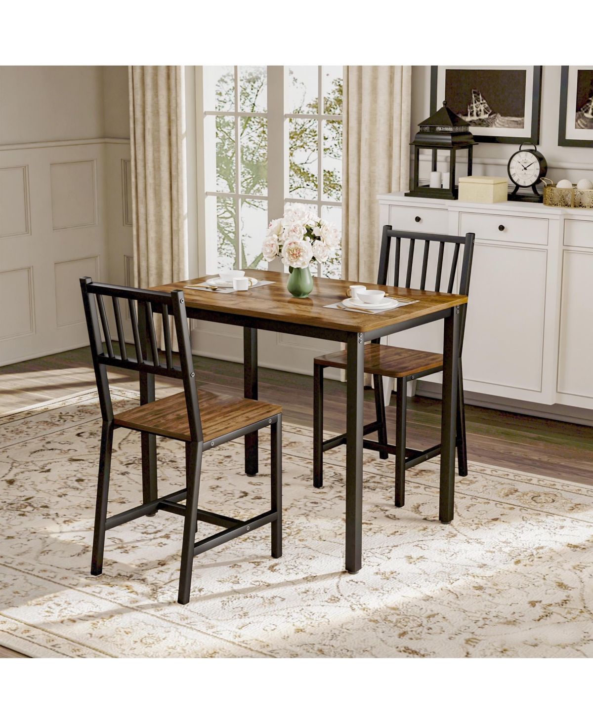 Flynama 3-Piece Industrial Dining Set, Table and 2 Chairs
