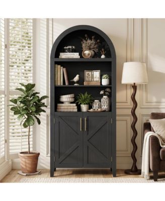  Arched 5-Tier Pantry Cabinet, Adjustable Shelf Farmhouse Storage Cupboard for Kitchen & Living Room
