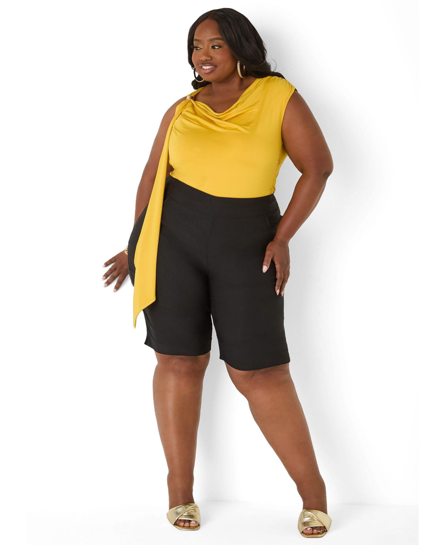 Plus Size Cowl-Neck Draped Ruched Sleeveless Tee