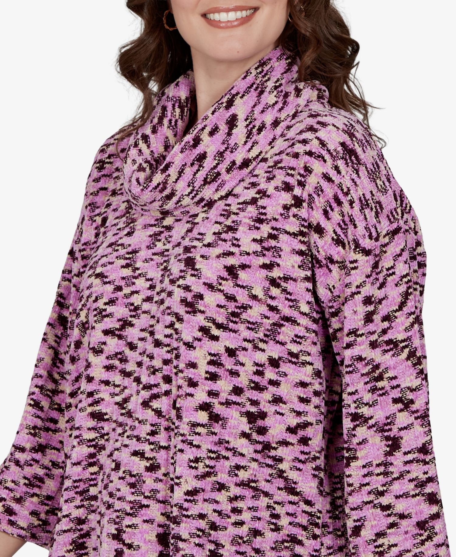 Petite Spacedye Cowl Neck 3/4-Sleeve Top