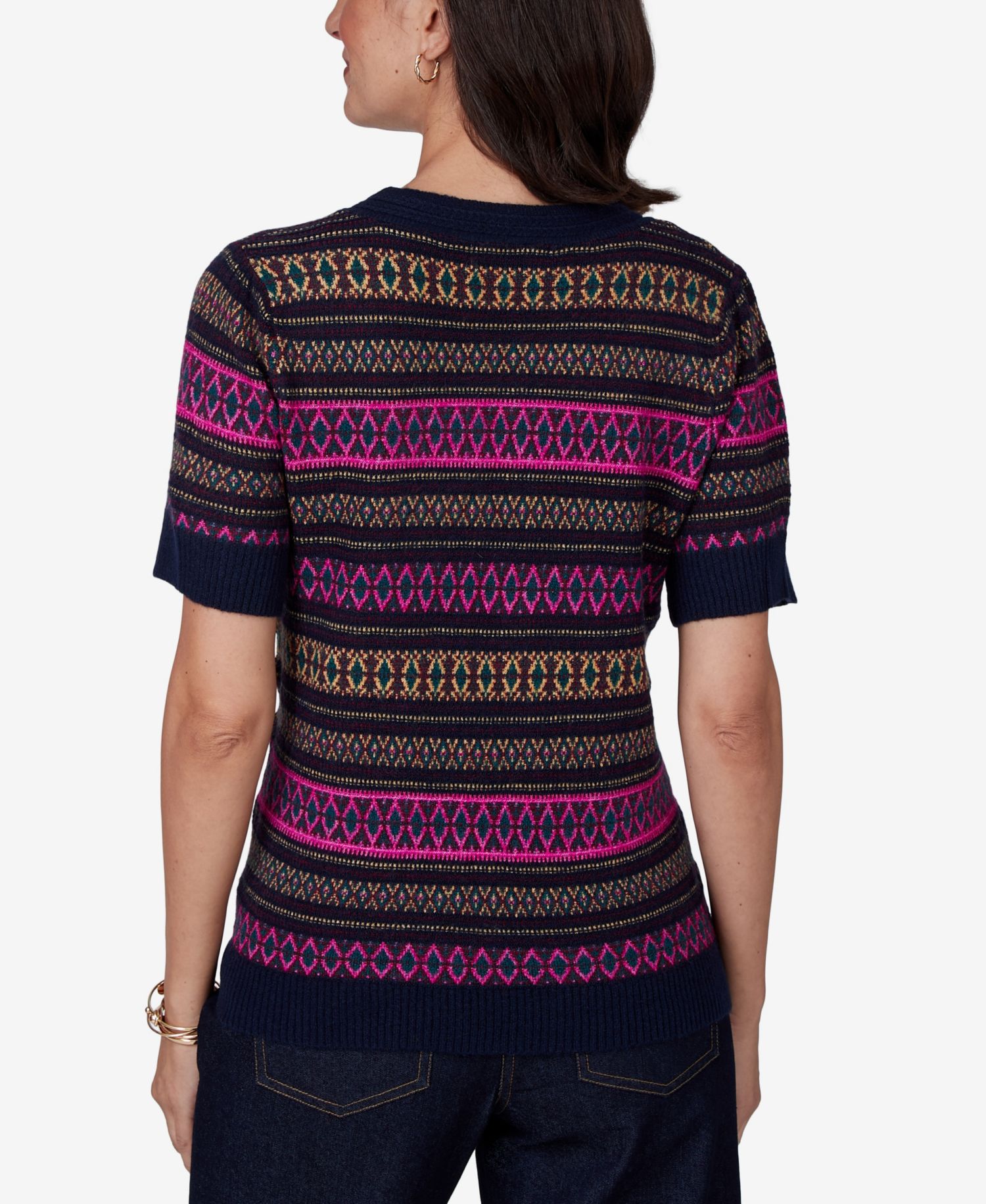 Petite Fair Isle Short-Sleeve Scoop Neck Sweater