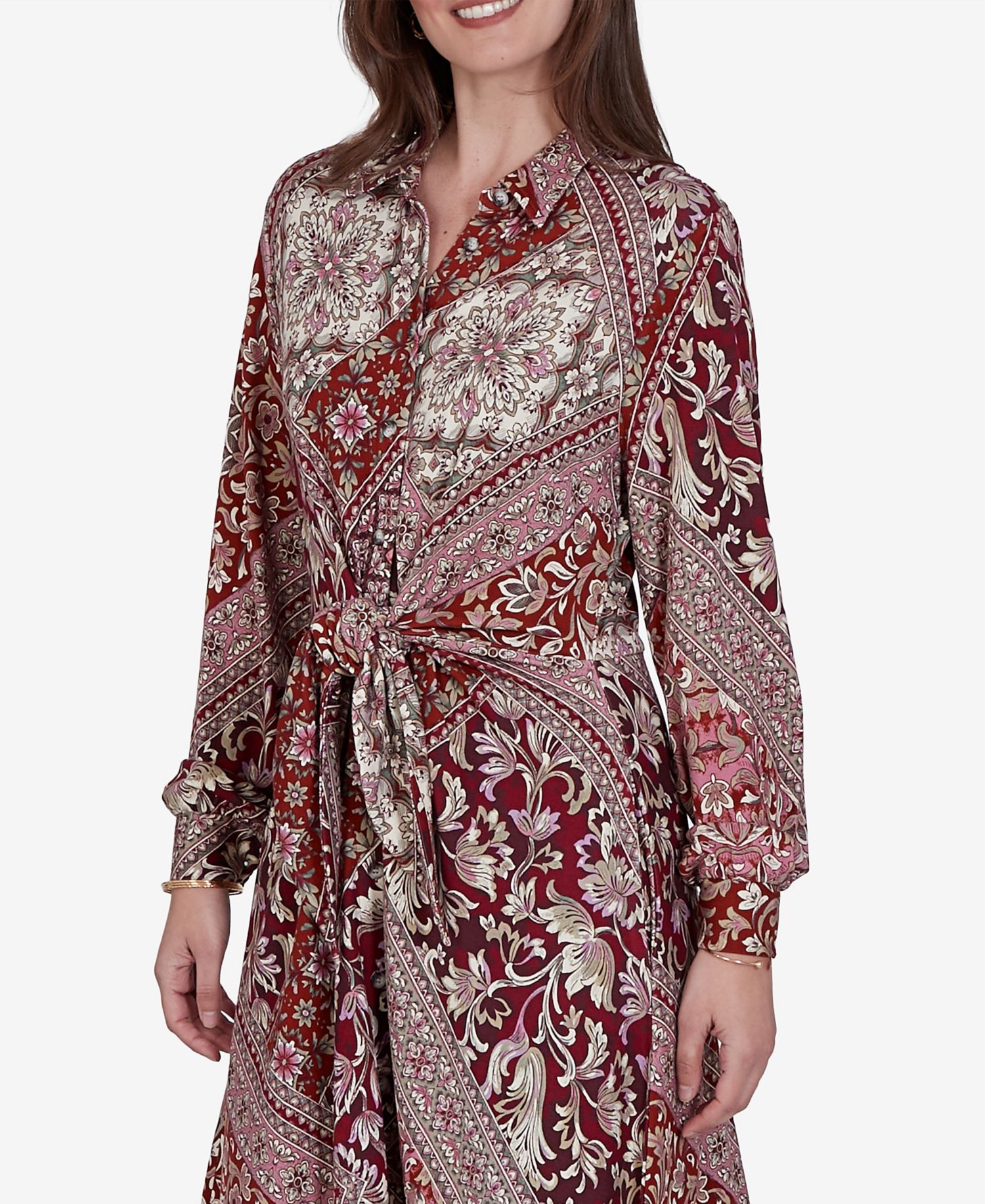 Petite Victorian Long-Sleeve Floral Midi Dress