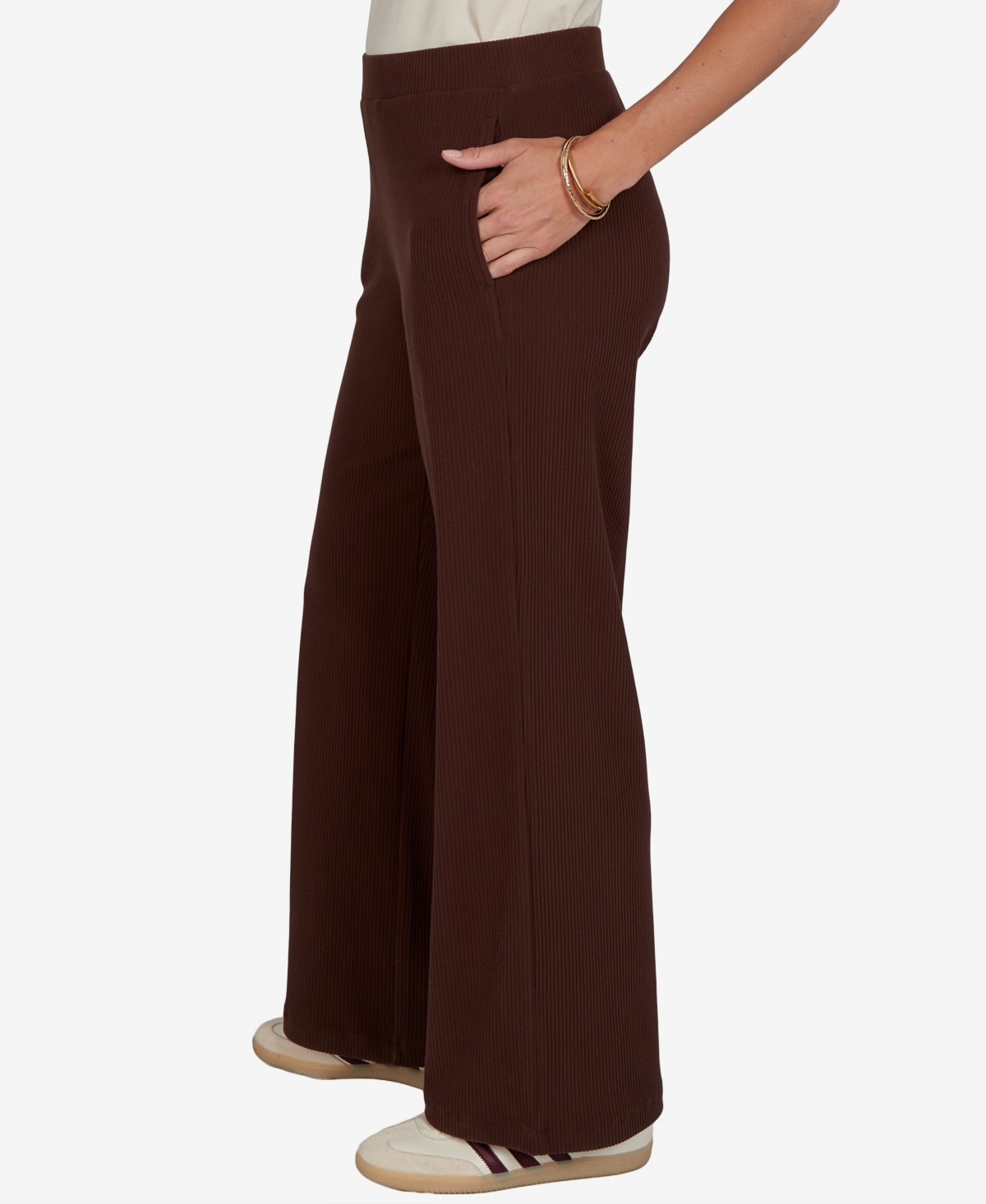 Ruby Rd. Petite Wide-leg Pull-on Ribbed Pants In Red