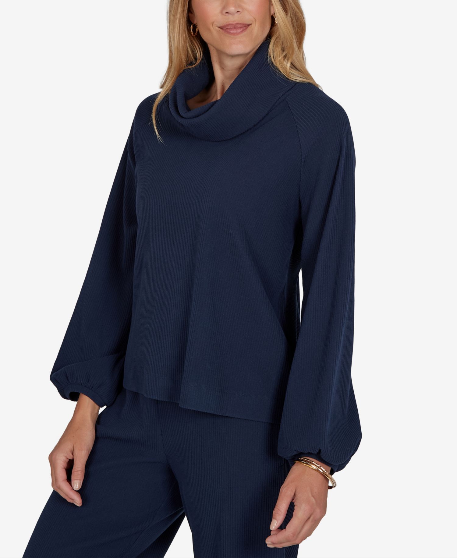 Petite Cowl Neck Ribbed Top