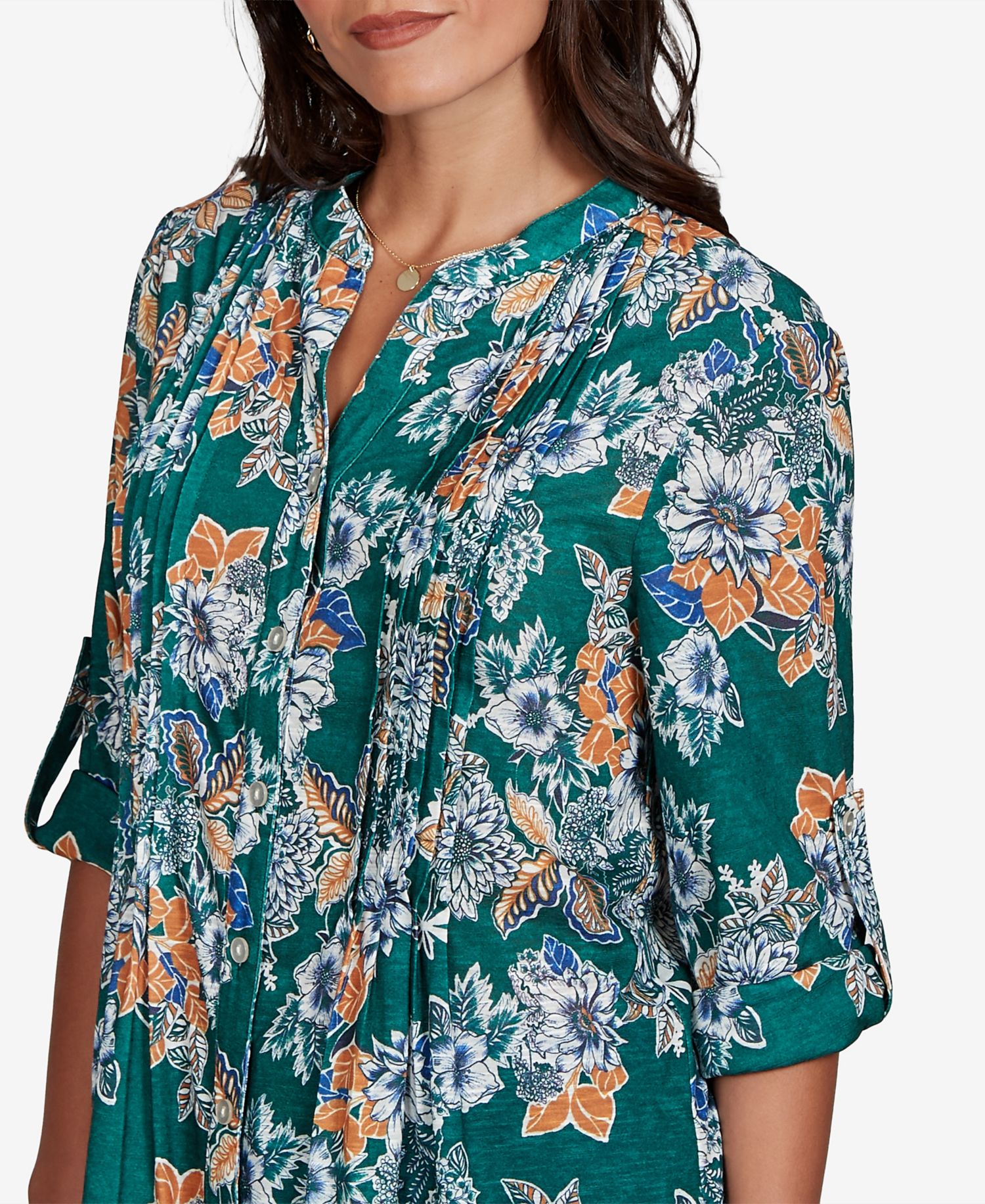 Petite Kensington Henley 3/4-Sleeve Floral Blouse