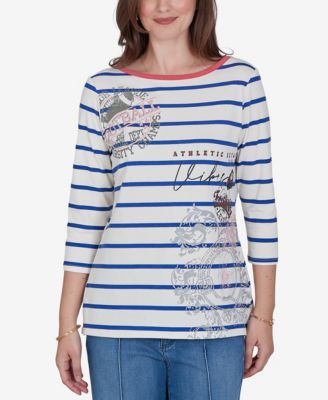 Petite Varsity Striped 3/4-Sleeve Boat-Neck Tee