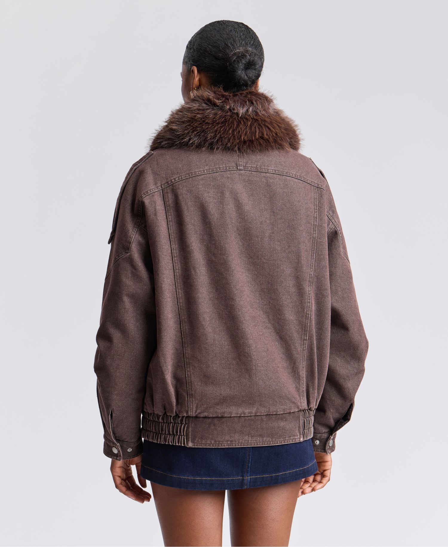 Women's Oversized-Fit Detachable Faux Fur Collar Bomber Coat