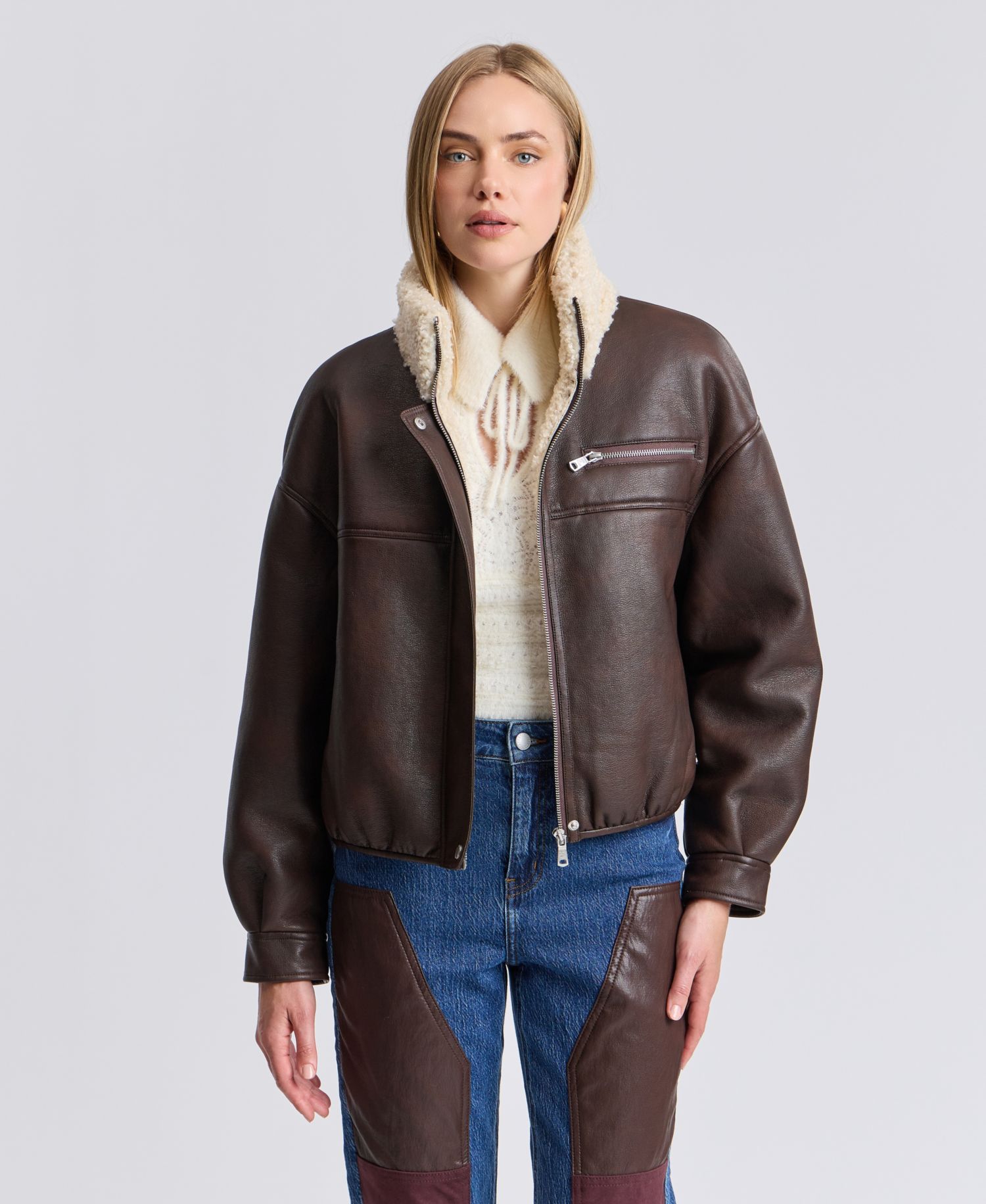 Women's Faux Shearling Oversized-Fit Bomber Jacket