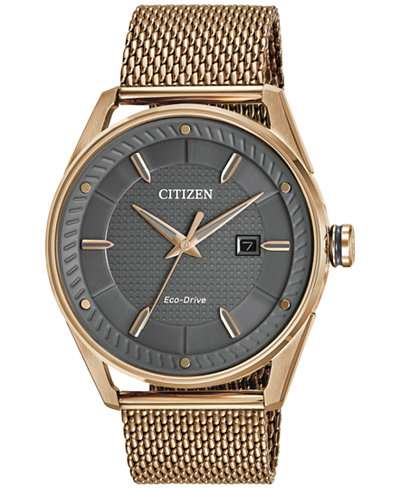 Citizen Drive from Citizen Eco-Drive Men's Rose Gold-Tone Stainless Steel Mesh Bracelet Watch 42mm BM6983-51H