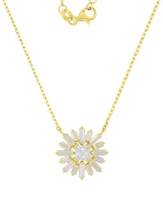 14k Gold Over Sterling Silver Baguette and Princess Cut Cubic Zirconia Sunshine Necklace