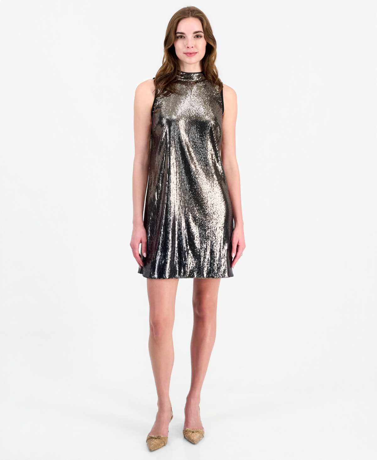 Robbie Bee Women's Sequin Mock-Neck Sleeveless Shift Dress