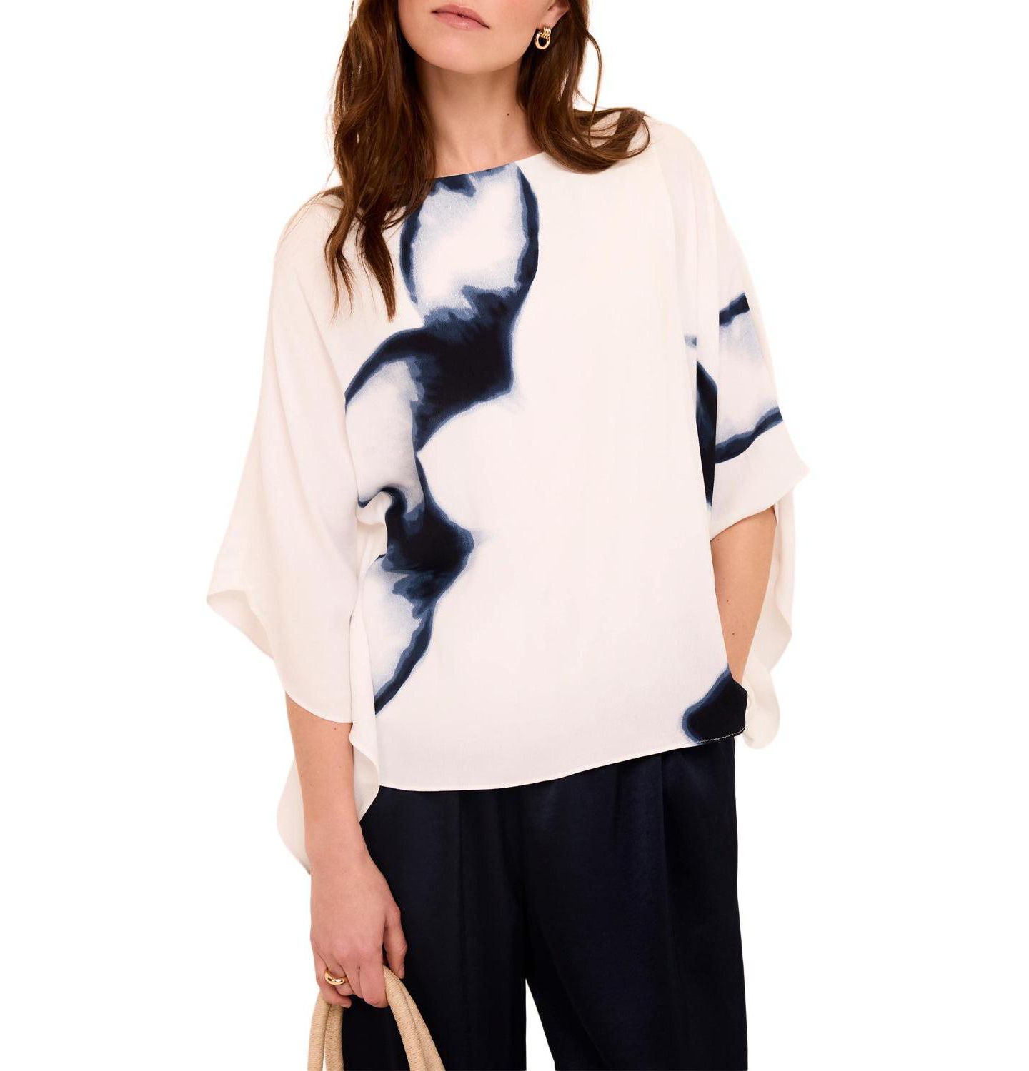 Женская блузка Mint Velvet Print Short-Batwing, цвет: Тёмно-синий — фото 2