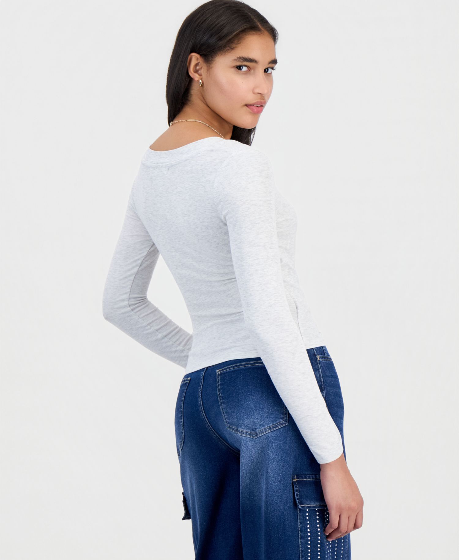 Juniors' Long-Sleeve V-Neck Wrap Top