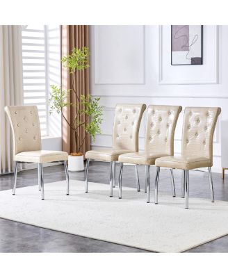 4 piece Vintage Crocodile Leather Cushioned Dining Chairs