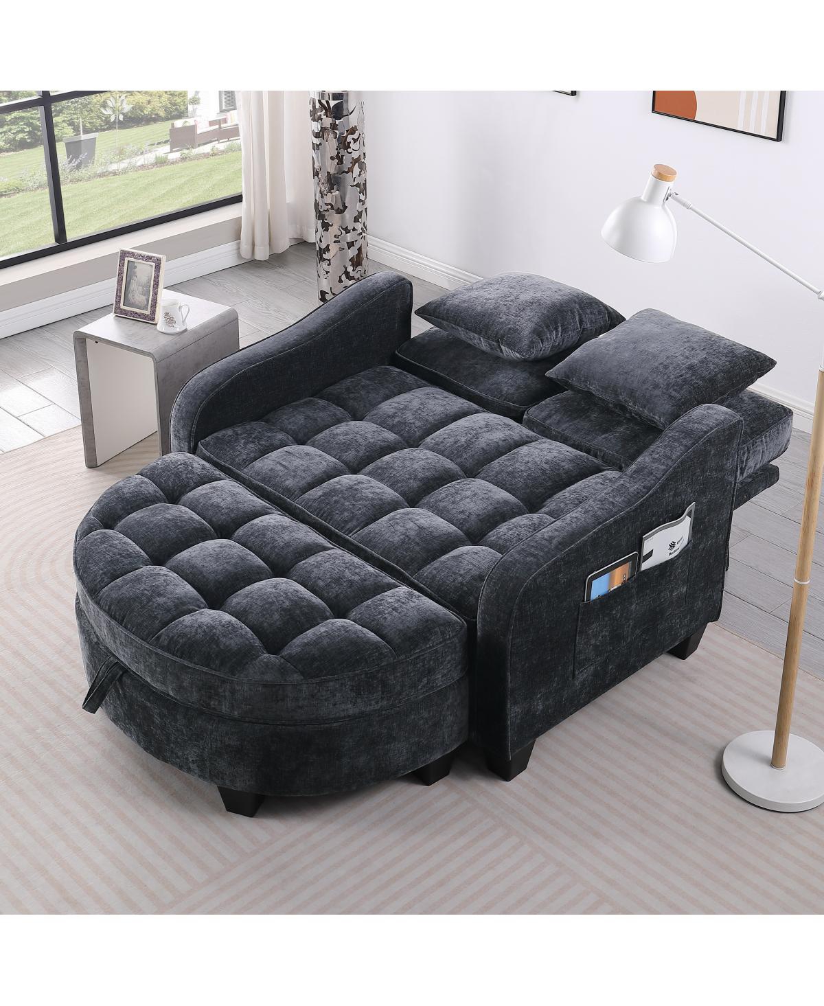 Streamdale Furniture Two-Seater Sofa Chaise with Storage Footrest and Pillows