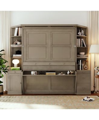  Queen Murphy Bed with Desk and Storage Shelves