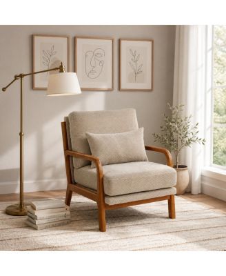 Modern Solid Wood Accent Chair with Nubby Upholstery