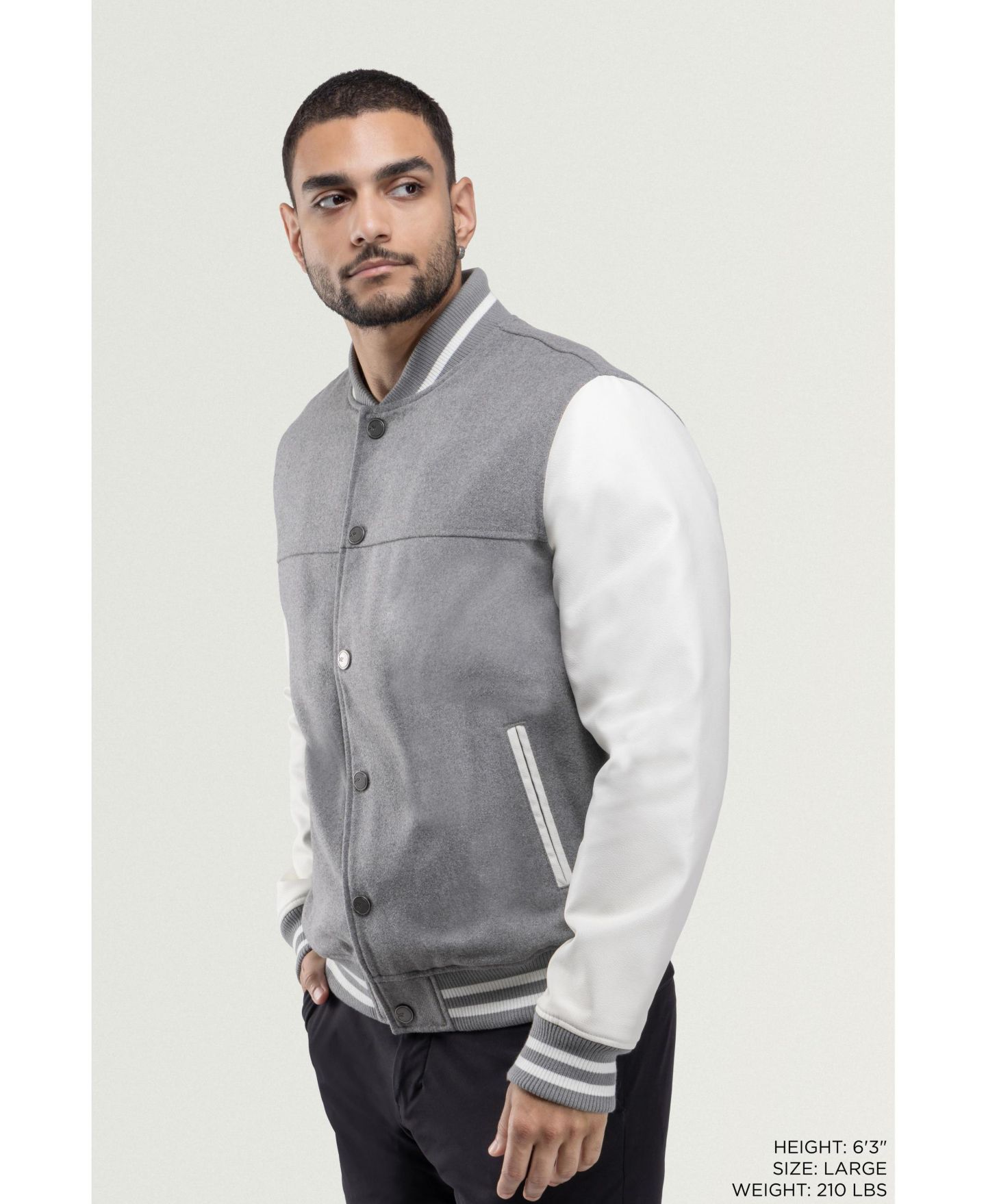 Мужская куртка X-Ray Wool Varsity Bomber With PU Sleeves, цвет: Серый / Белый — фото 10