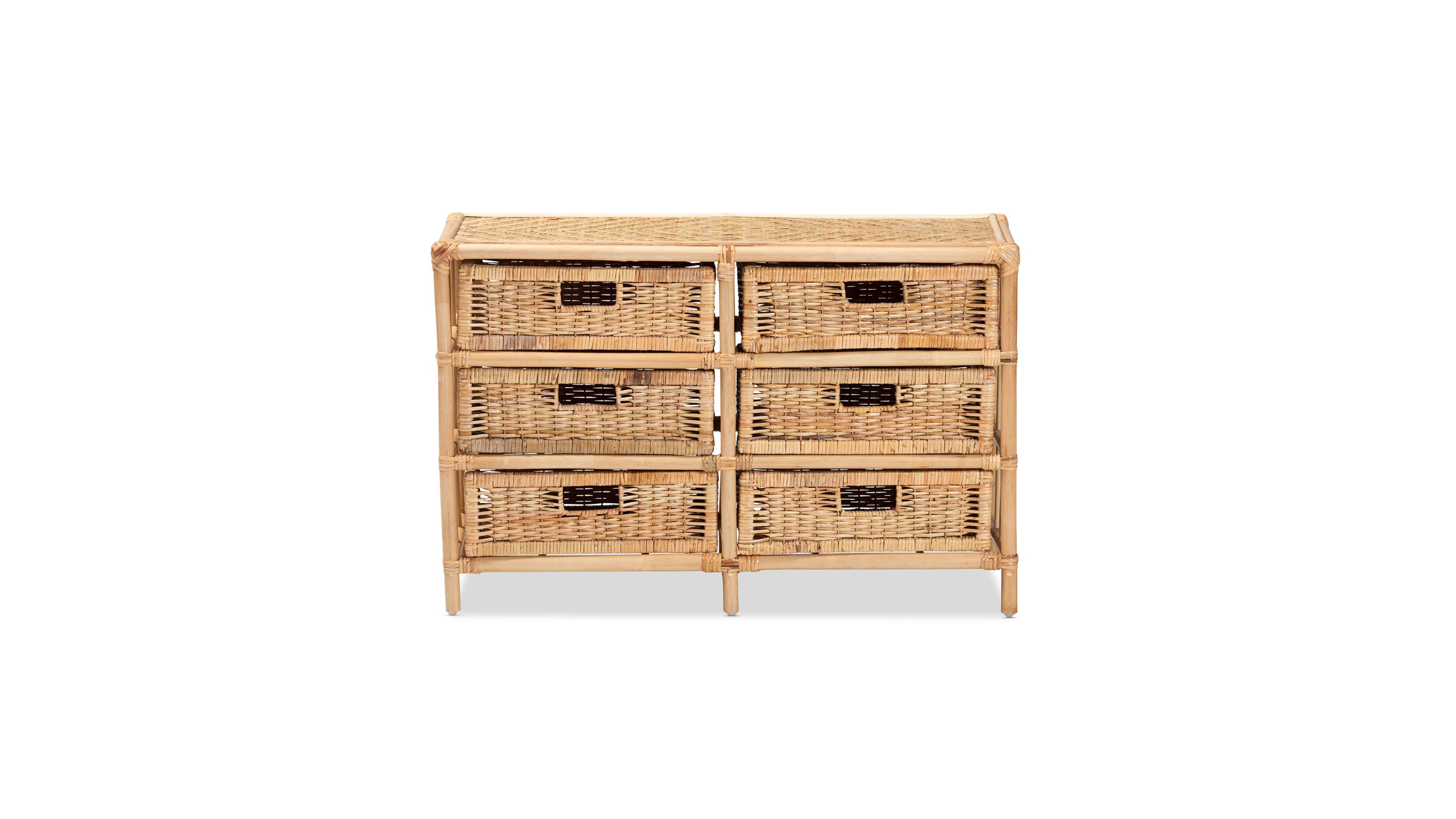 bali & pari Dariana 22.4" Rattan 6-Drawer Storage Cabinet