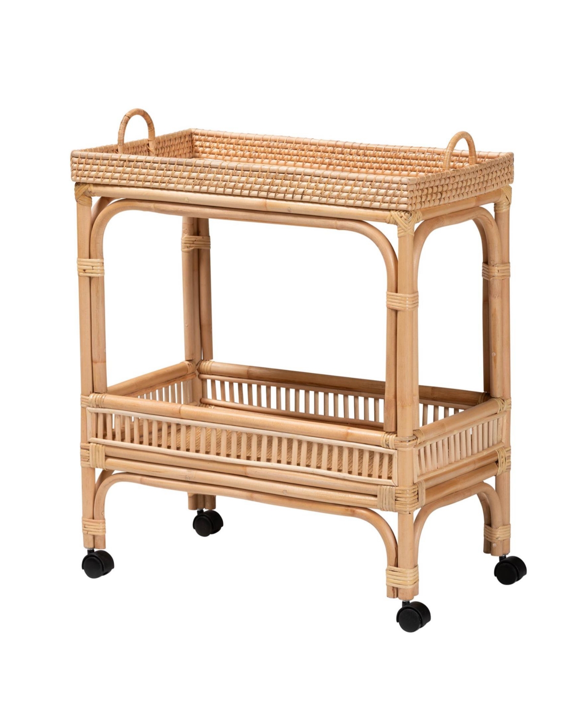 Bali Pari Lombok 32.3" Rattan Modern Bohemian Wine Cart