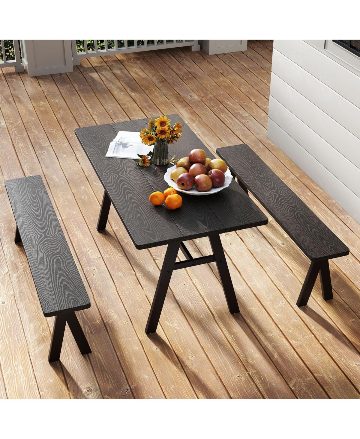 Gymax 3 Pieces Outdoor Picnic Table and Benches Set for 6 People 1.93'' Umbrella Hole
