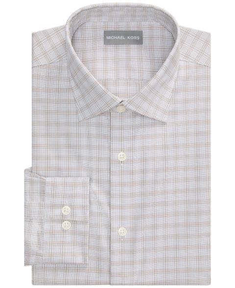 Мужская рубашка Michael Kors Regular-Fit Dress Shirt, цвет: Коричневый разноцветный