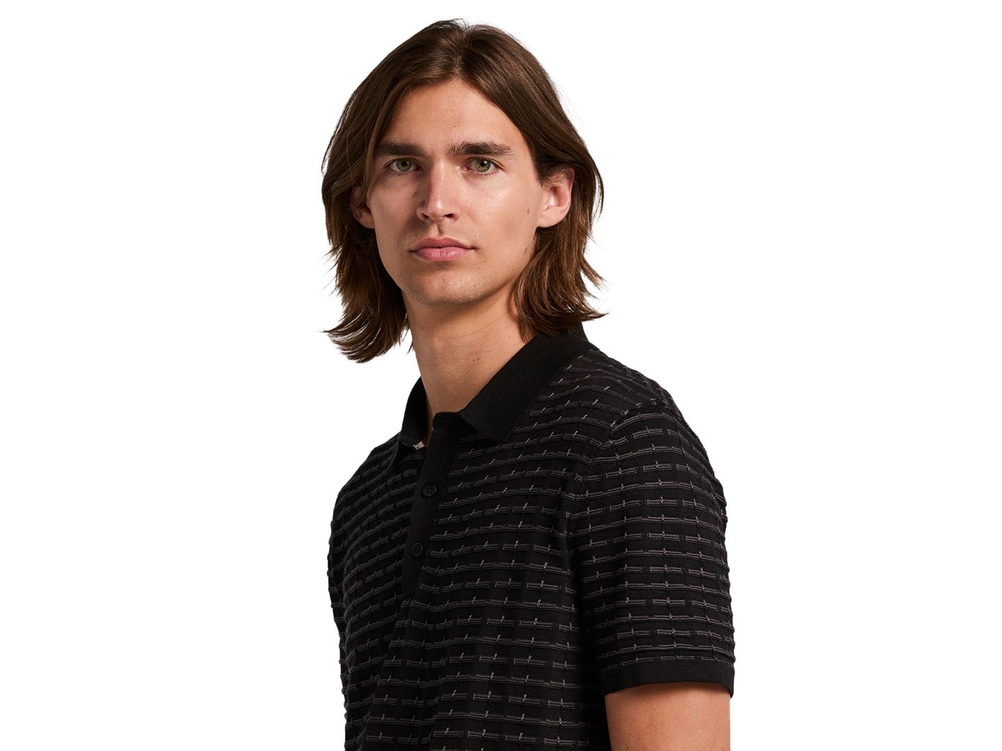Мужской свитер Perry Ellis Grid Jacquard Polo Sweater, цвет: Чёрный — фото 3