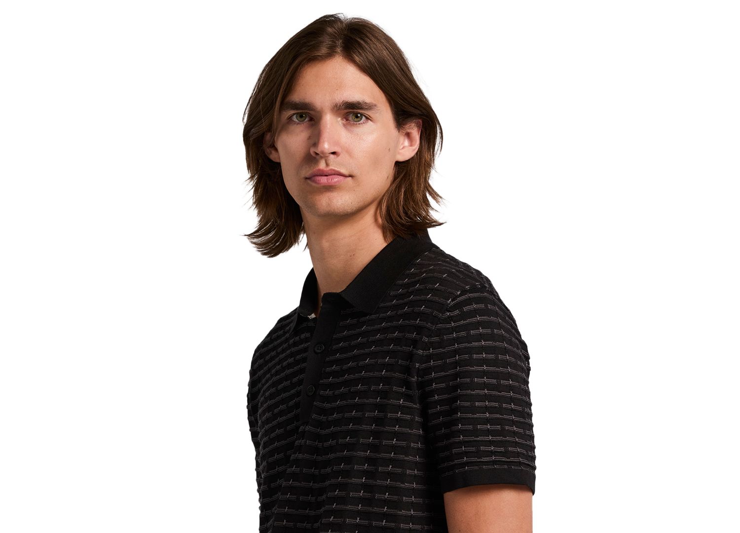 Men's Grid Jacquard Polo Sweater